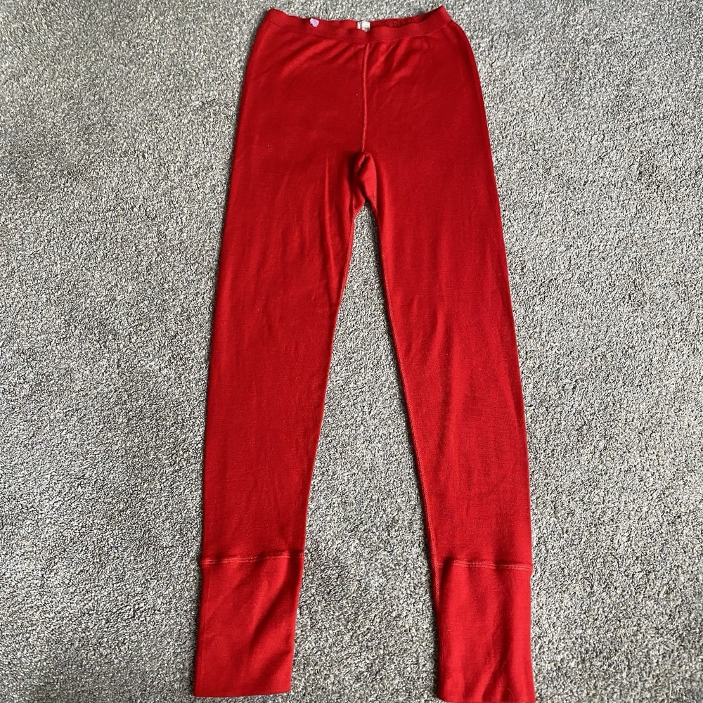 100% Merino Wool Leggings Women Size M Red Base Layer Made Germany